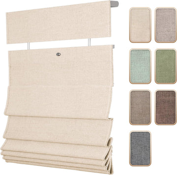 Top Down Bottom Up Roman Shades for Windows, Blackout Linen TDBU Roman Blinds, Cordless Fabric Roman Shades with UV