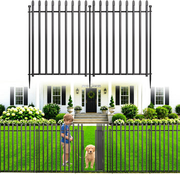 10 Panels No Dig Decorative Garden Fence with Gate, 32in(H) × 22ft(L) Heavy-Duty Rustproof Metal Panels, Outdoor Dog
