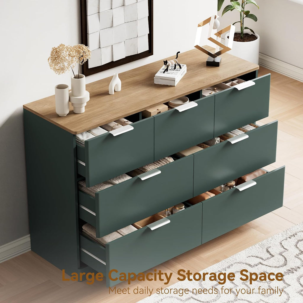 7 Drawer Dresser , 47.2" Wide Modern Chest of Drawers with 7 Large Storage Space with Curved Edge Design, Large