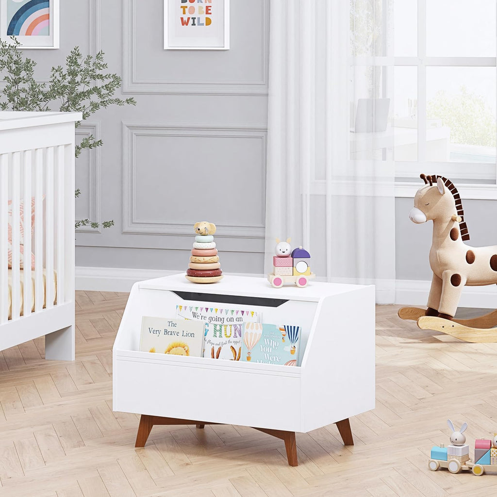 Kids Toy Box, Toy Chest with Bookshelf, Kids Storage Organizer Bench | Wooden Toy Trunk With Lit, Gently Tapered
