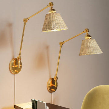 Plug in Wall Sconce, Gold Adjustable Swing Arm Wall Lamp, 1 Pack
