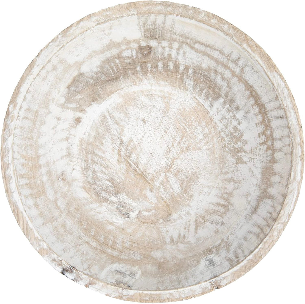Co-Op Boho Wood Pedestal Serving Bowl, White Wash Finish