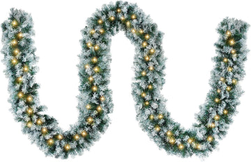 Christmas Garland with Light, 18 FT Chrismas Garland with 100 Lights and 520 Frosted Tips for Mantle, Staircase