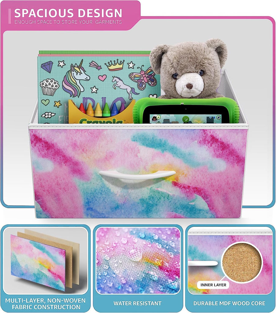Kids Dresser with 10 Drawers - Storage Chest Organizer Unit Nightstand - Steel Frame, Wood Top, Tie-Dye Fabric Bins
