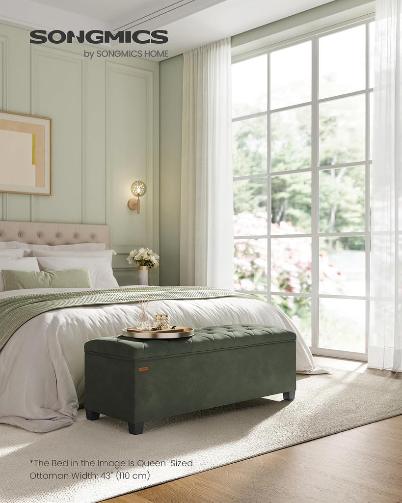 Velvet Storage Ottoman Bench, Foot Rest with Legs, 15.7 x 43 x 15.7 Inches, End of Bed Bench, Storage Chest, Load up