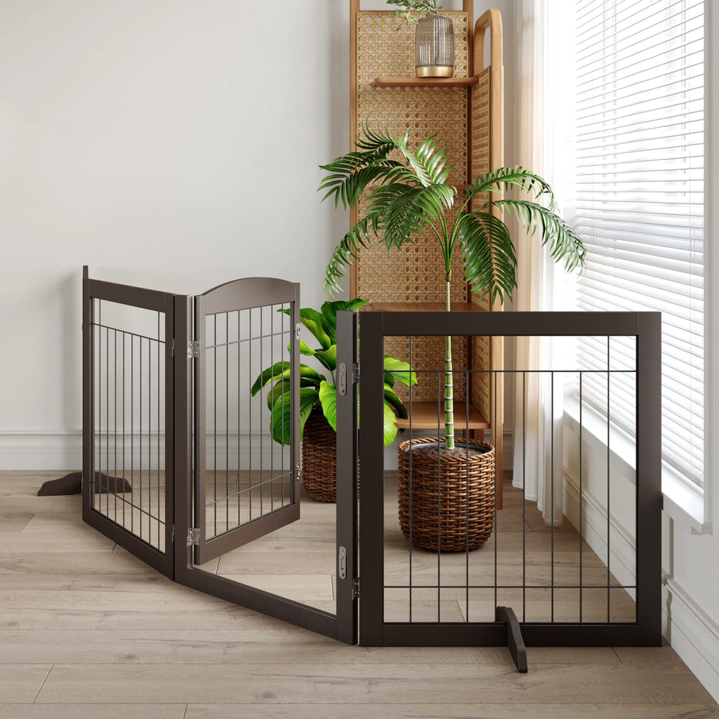 Tall Dog Gate Indoor with Door, Freestanding, Foldable, 96" x 30"