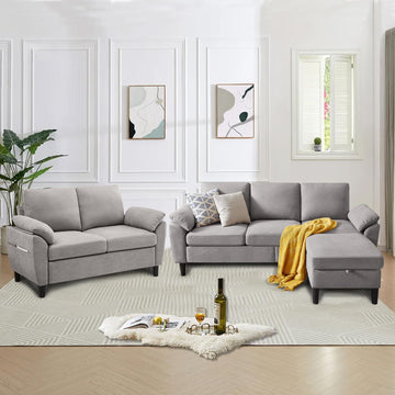 Convertible Sectional Sofa Set, Modern L Shaped 3 Seat Sofa with Reversible Chaise and Love Seat Sofa