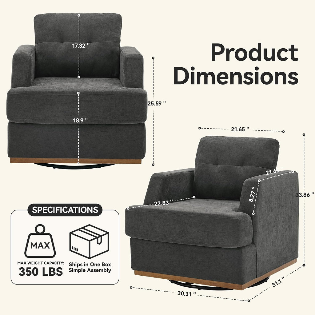 Swivel Accent Chair, 360° Rotatable Square Barrel Chair, Comfy Deep Seat Chenille Upholstered Living Room Chairs