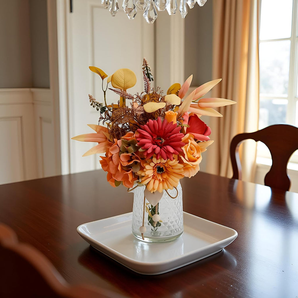 Autumn Artificial Flower Bouquet in Vase, Fall Silk Flower Arrangement, Faux Floral Centerpiece Decor, Table