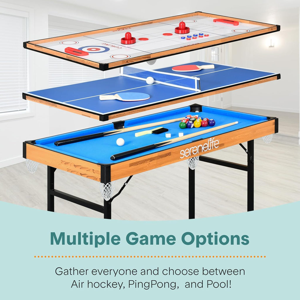 4 in 1 Multi Game Table, 4'x2' Folding Portable Sports Arcade Games with Accessories, Ping Pong, Air Hockey, Pool