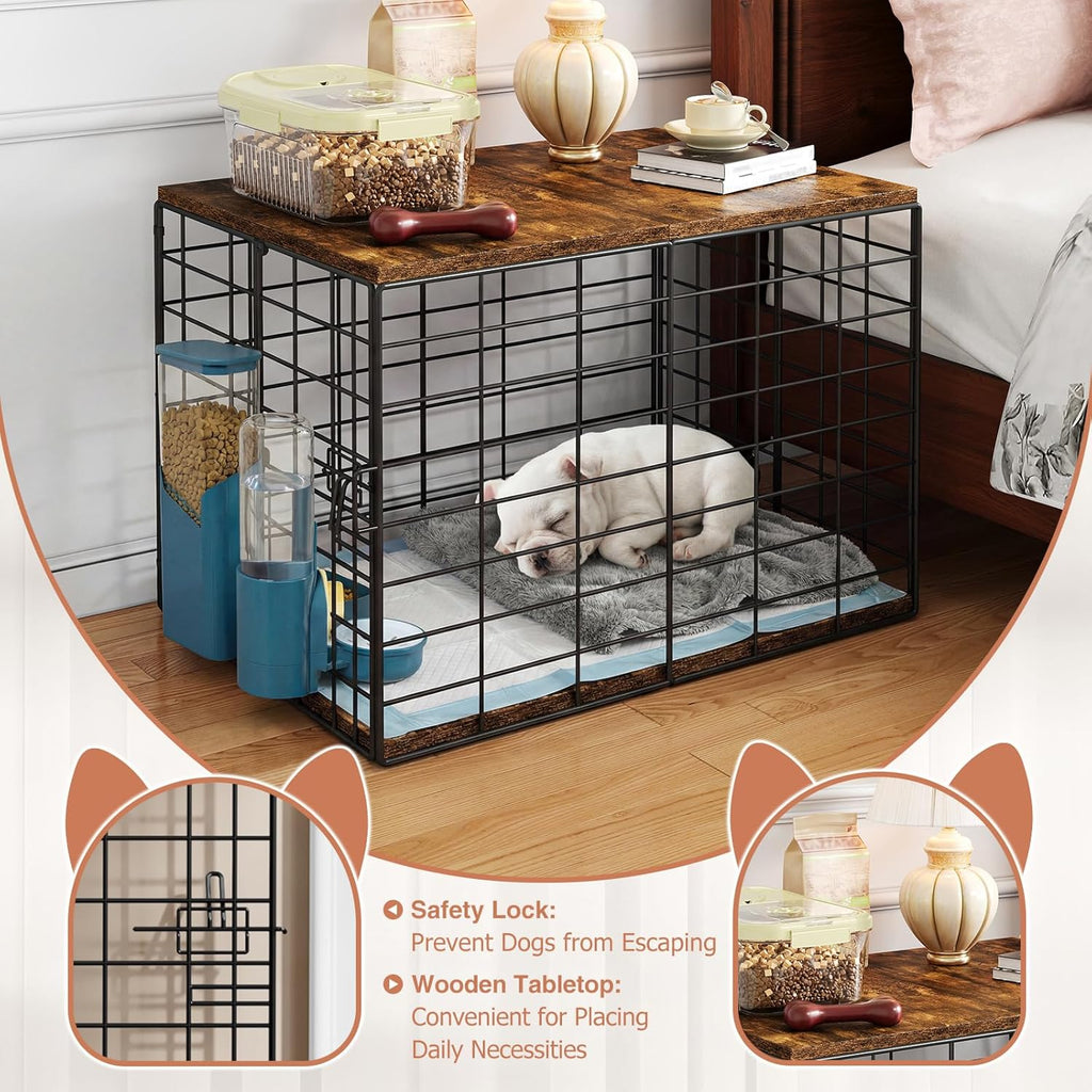24 Inch Small Dog Crate Furniture - All-Season Indoor Dog Kennel with Wooden Top & Thickened Metal Wire