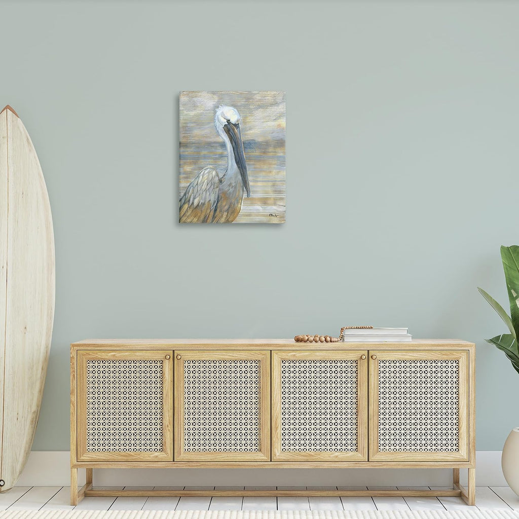 Coastal Pelican Bird Abstract Portrait, Designed By Paul Brent , Canvas Wall Art