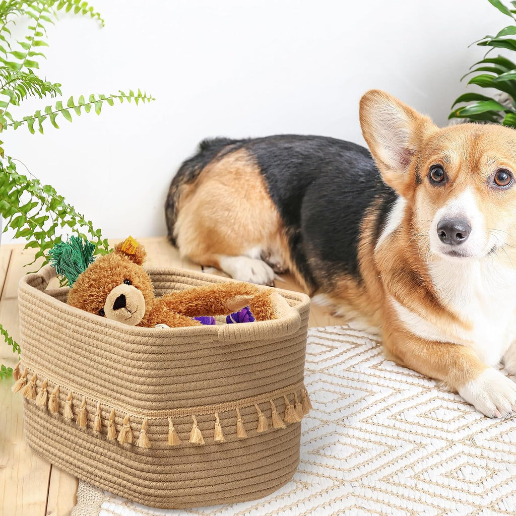 Storage Basket 3 Pack for Organizing, Rope Cotton Baskets for Toy, Clothes, Blankets, Decorative Basket , Jute