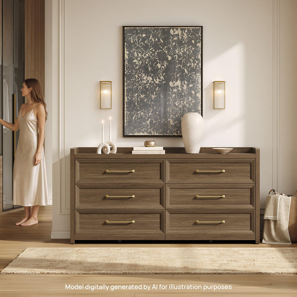 6 Drawer -113" Extra-Wide Wood Chest of Drawers