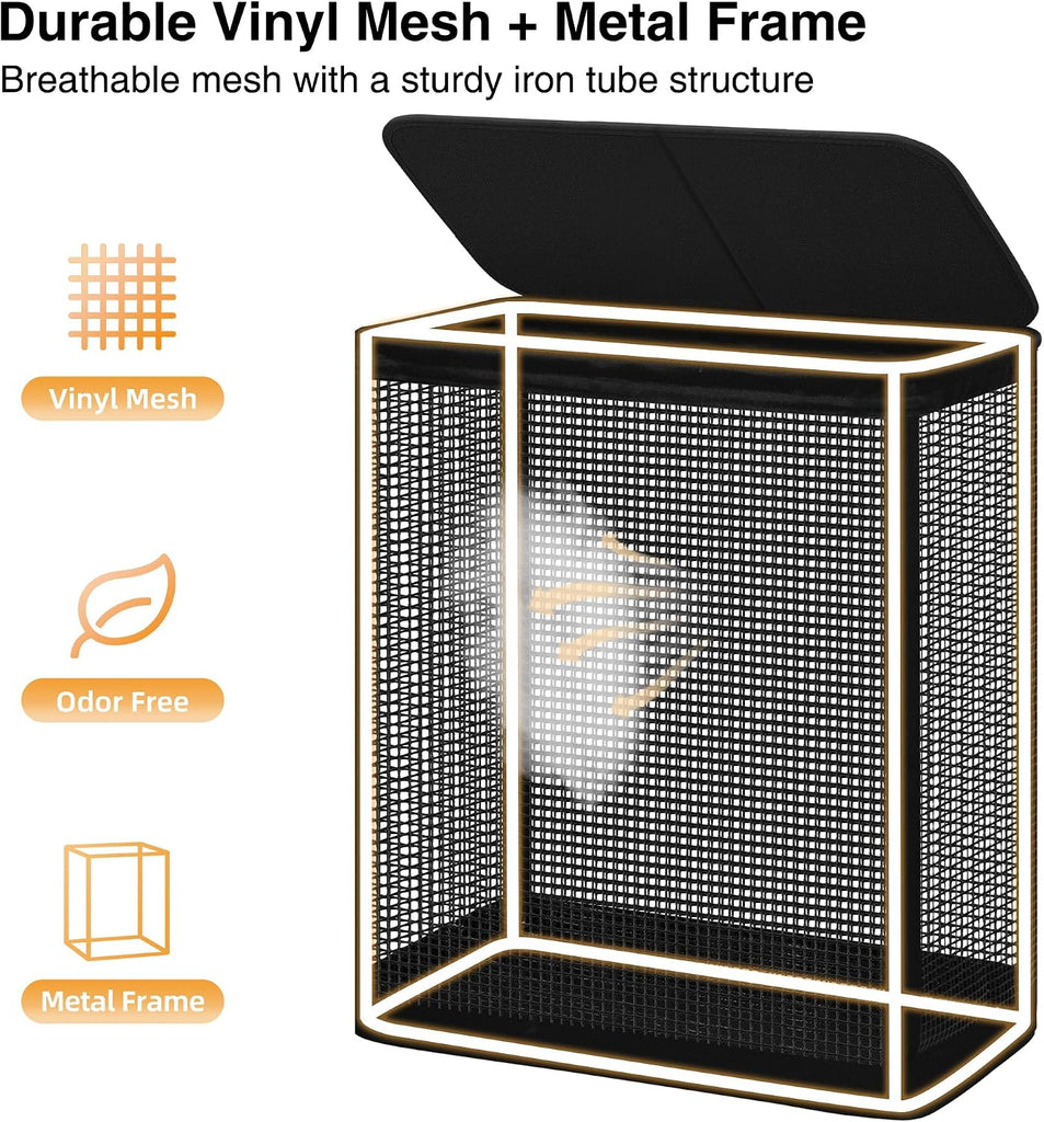 Double Laundry Hamper with Lid, 140L Large 2 Section Laundry Sorter, Laundry Basket with Removable Washable Canvas