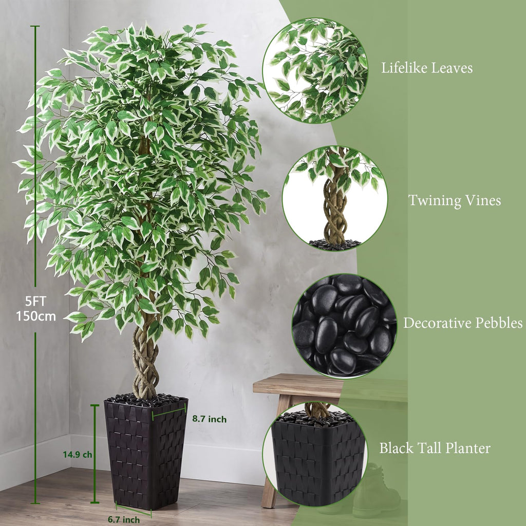 Ficus Tree Artificial, 5FT Realistic Large Faux Trees Indoor