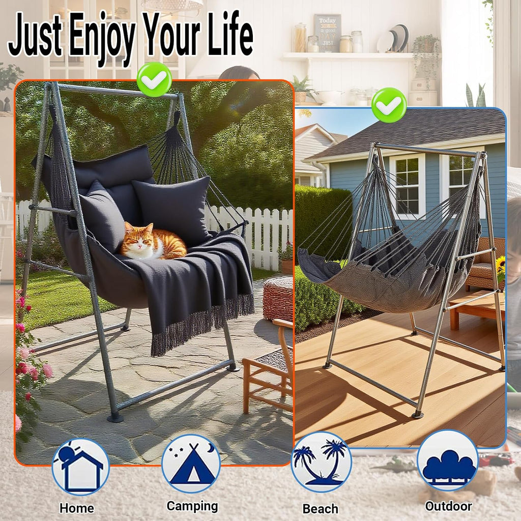 Chair Stand with X-Large Swing Chair with Footrest,Anti-Tip Thickened Weather-Resistant Iron Pipe Swing Frame, 450Lbs