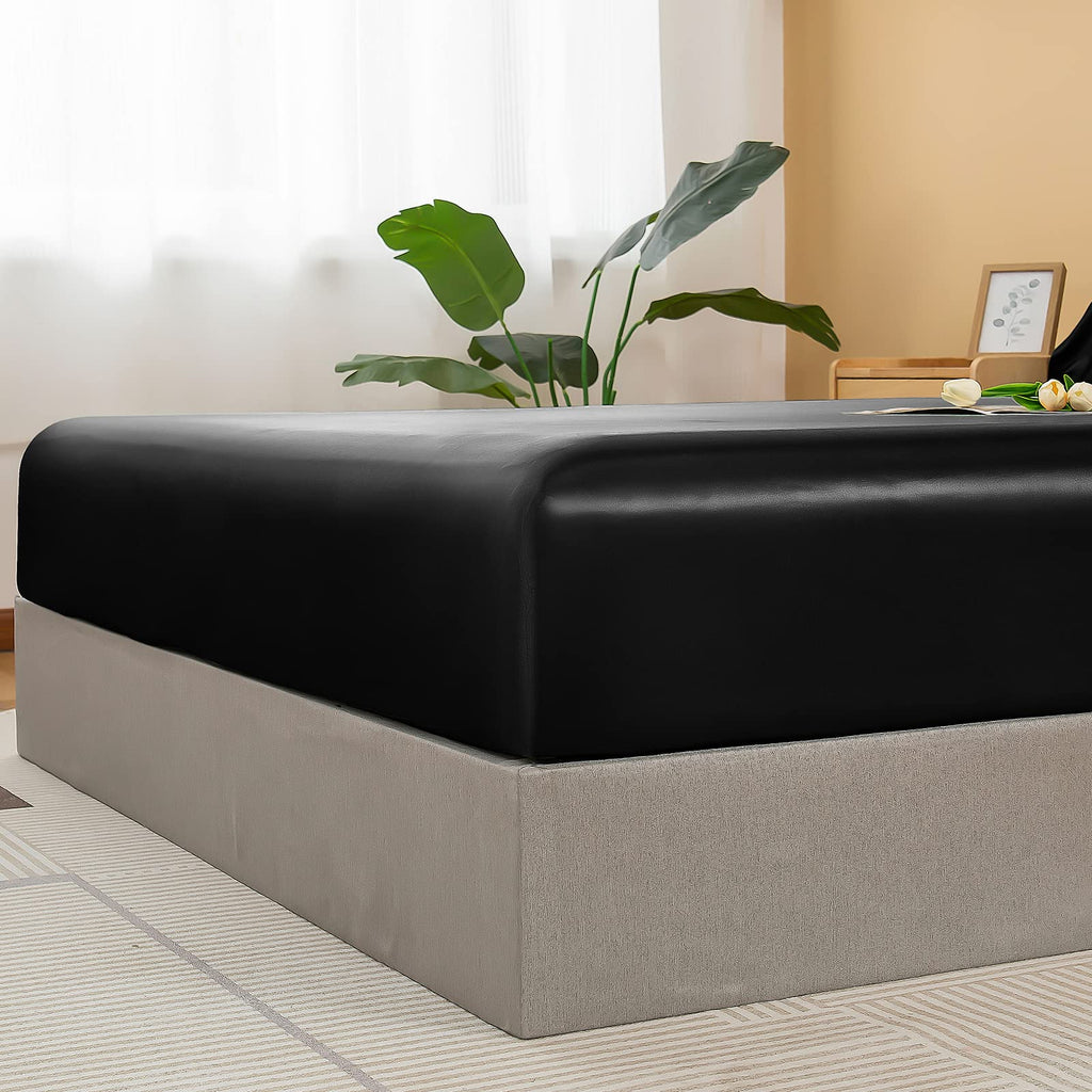 Satin Fitted Sheet Only Full, Silky Bottom Sheets, Black