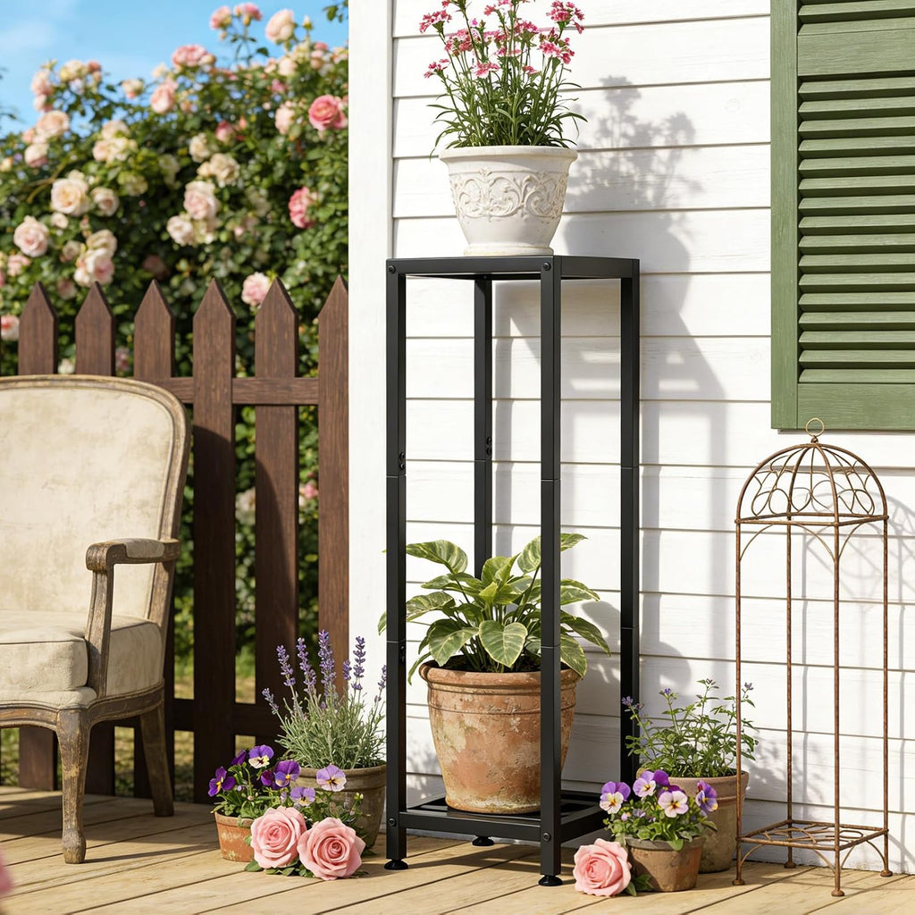Metal Plant Stand, 2-Tier Indoor Outdoor Flower Pot Holder, 40*11.81*11.81 Inch, 230 lb Capacity, Adjustable Feet