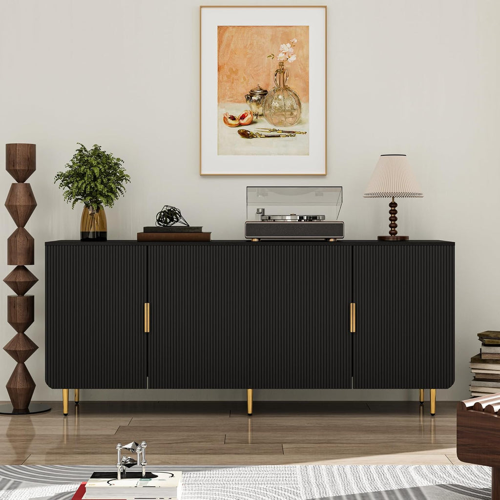 65" Fluted Sideboard Buffet Cabinet with Storage, Console Cabinet with 4 Doors & Adjustable Shelves