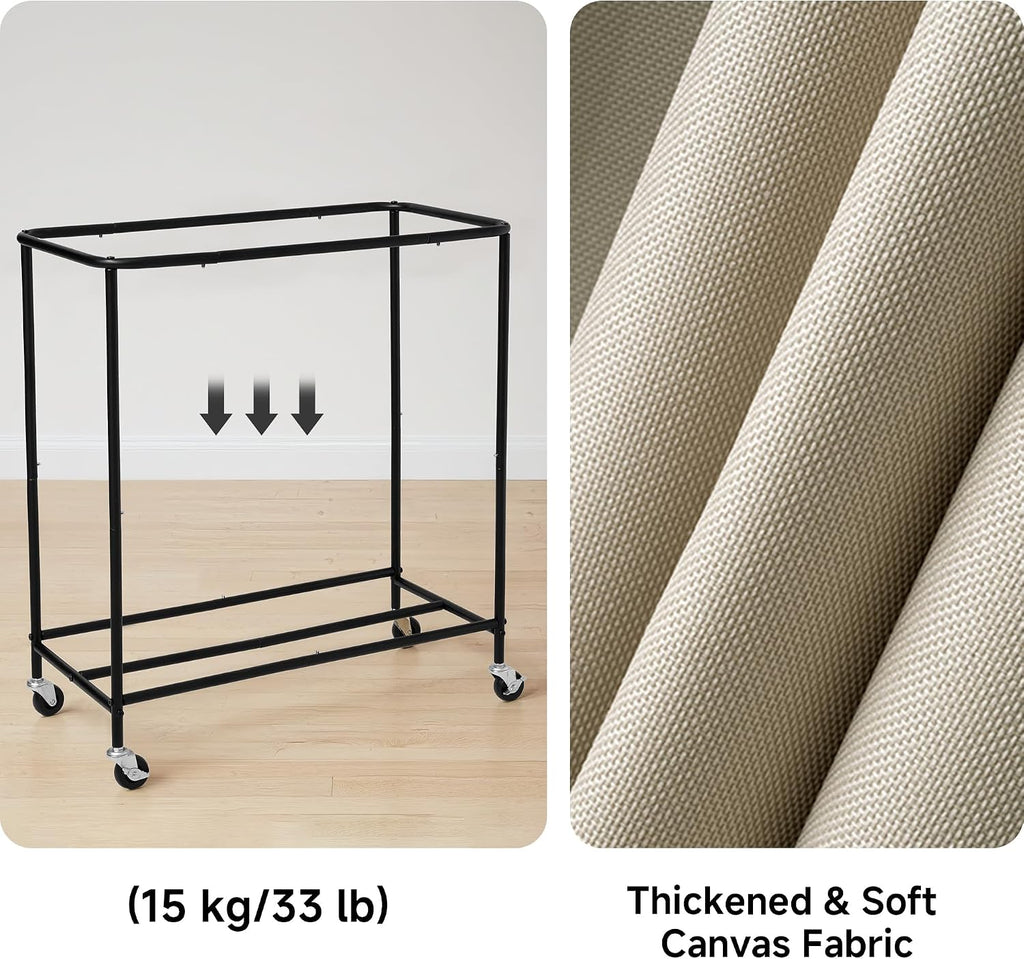 3 Section Laundry Hamper, 120L Tan Sorter Cart with Wheels
