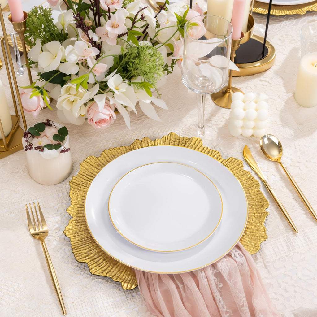 24 Pcs Heavy Duty Gold Plastic Charger Plates for Wedding Dinner Decor
