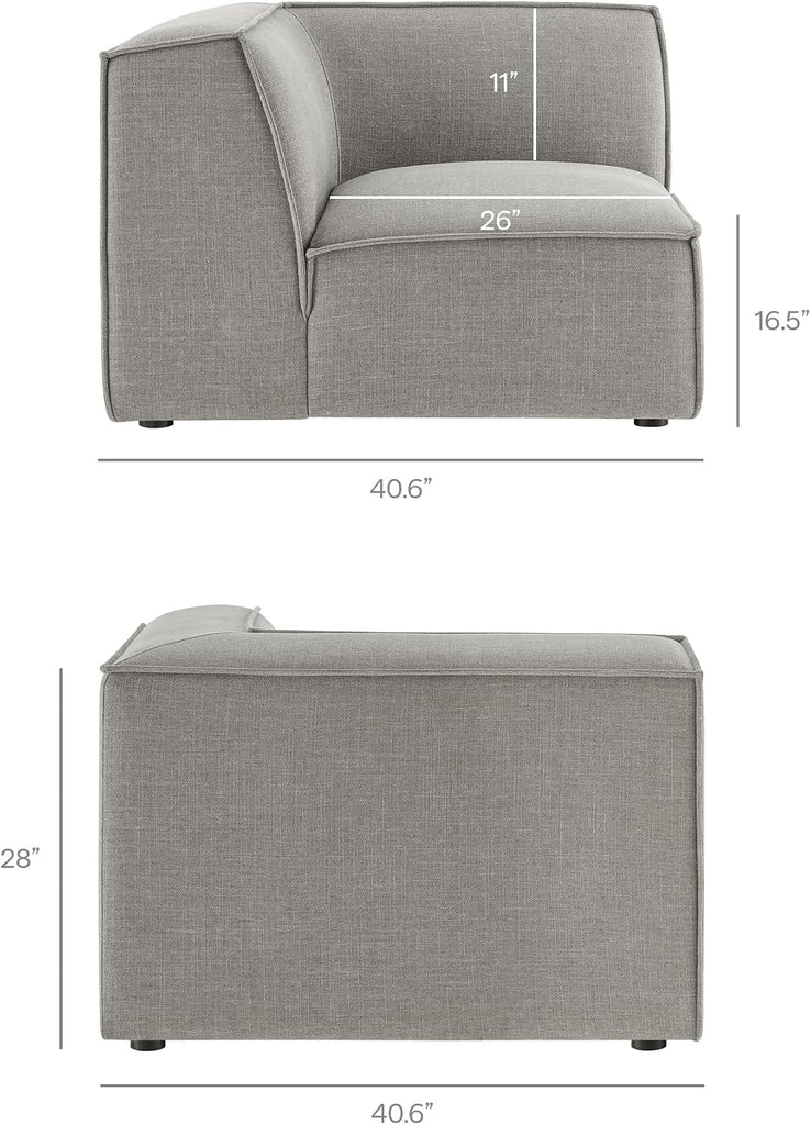 Restore Performance Fabric Upholstered 5-Piece Modular L-Shaped Sofa in Pewter - Low Profile L-Shaped Sectional Couch