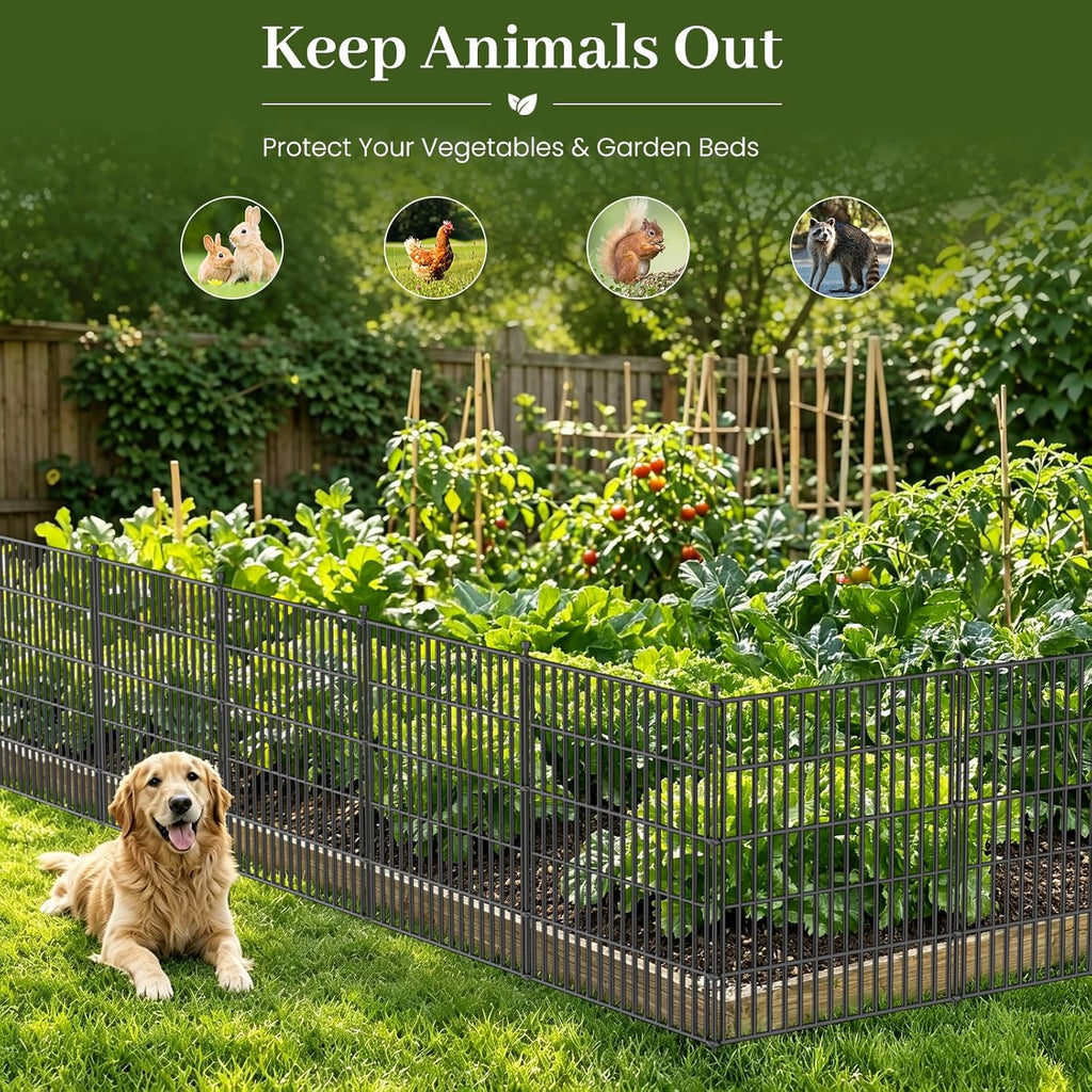 No-Dig Decorative Outdoor Garden Fence for Yard, Animal Barrier Fencing for Dog | Rustproof Metal Temporary Fence for (5 Panels)