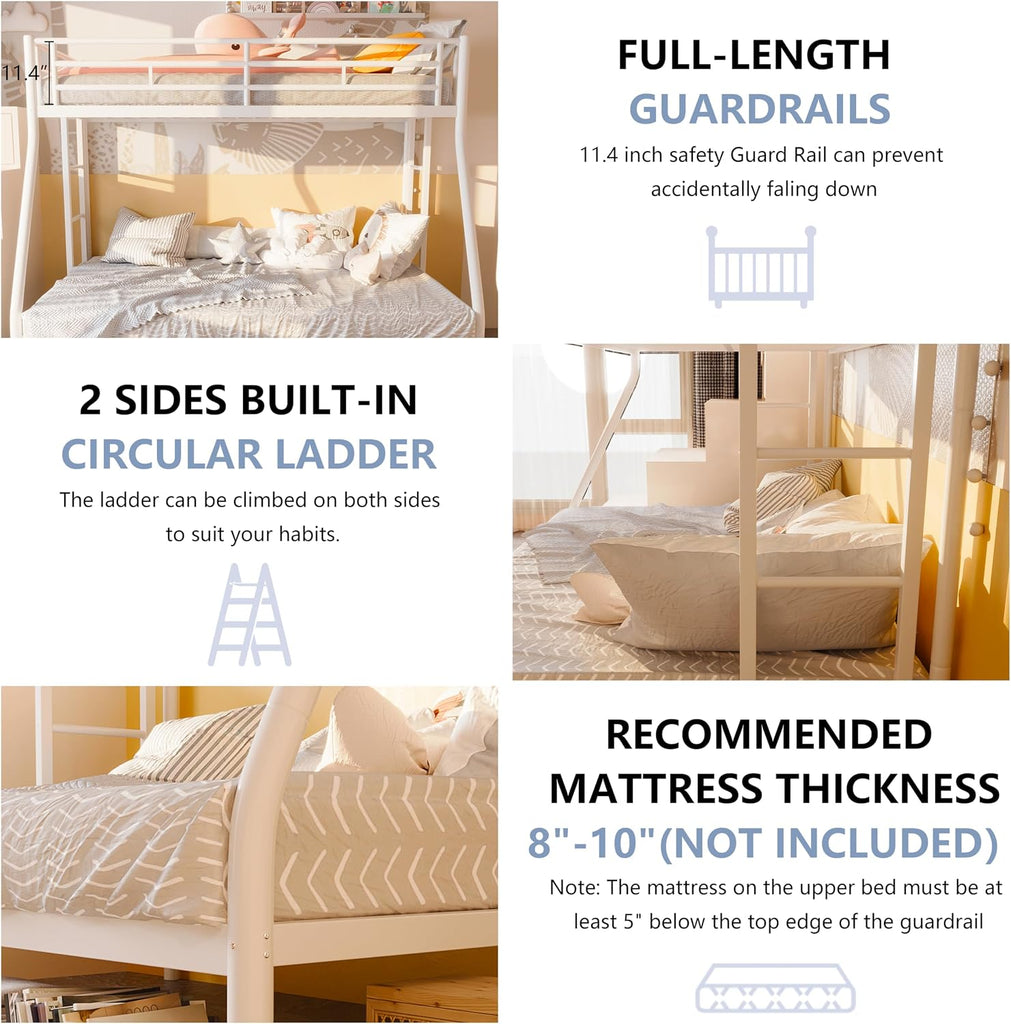 Twin Over Full Bunk Beds with Trundle, Heavy Duty Metal Triple Bunk Bed Frame