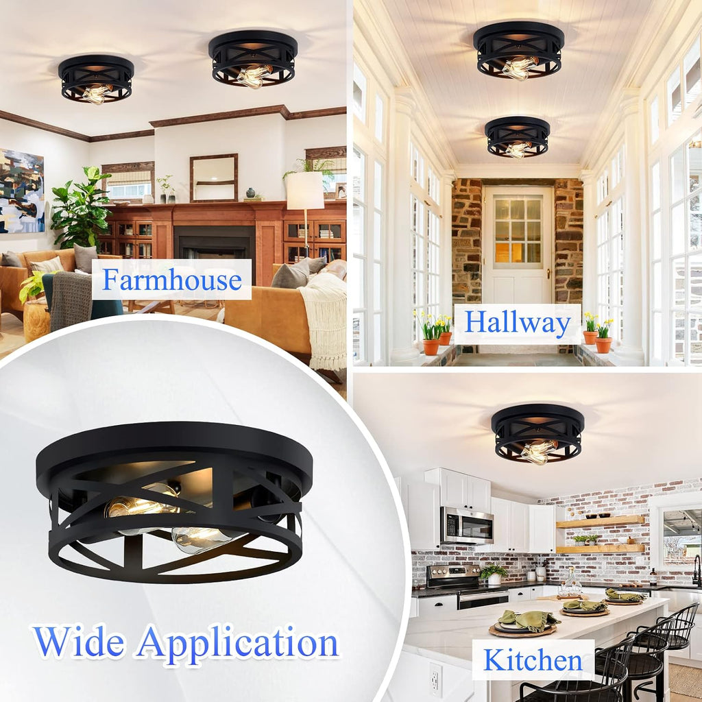 Flush Mount Ceiling Light Fixture,Black 2-Light Hallway Light Fixtures Ceiling,Light Fixtures Ceiling Mount for