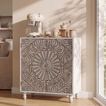 32" W Sideboard Buffet Cabinet with Storage, Accent Cabinet with 2 Push-to-Open Magnetic Doors, Vintage MDF Buffet