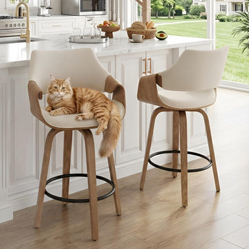 26 Inch Modern Barrel Swivel Counter Stools Counter Height Swivel Bar Stools with Backs Set of 2, Beige Linen