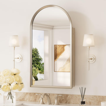 Arched Medicine Cabinet with Mirror 16" x 30", Brushed Nickel
