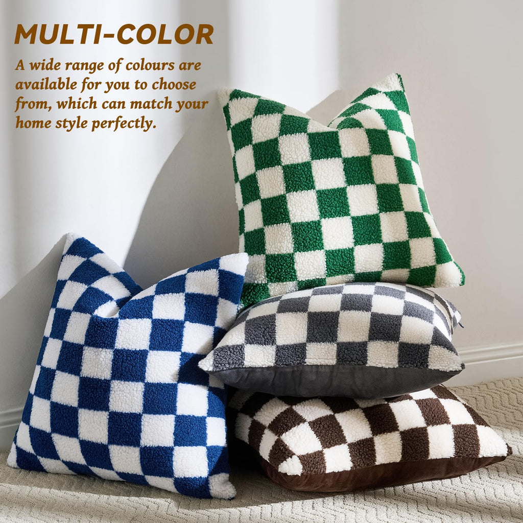 2 Pack Checkerboard Throw Pillow Covers 20x20 Inch Gray