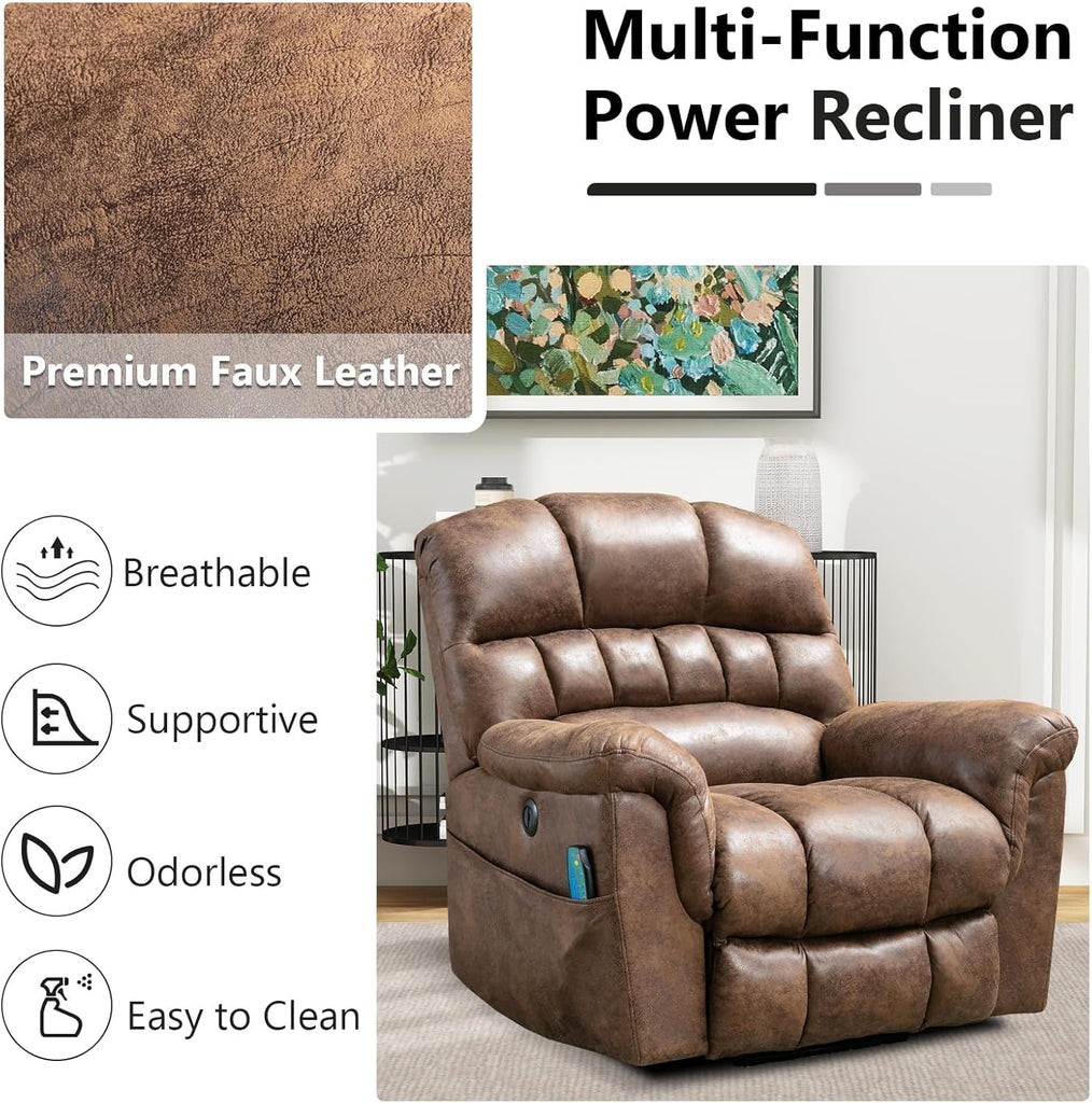 Oversized Power Lift Recliner with Massage and Heat for Elderly, Faux Leather Electric Lifting Reclining Chair with