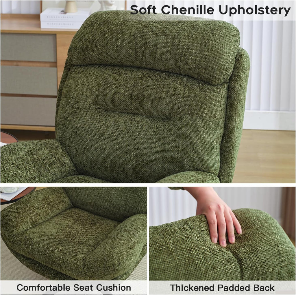 Modern Reading Chair and Ottoman — Green Chenille