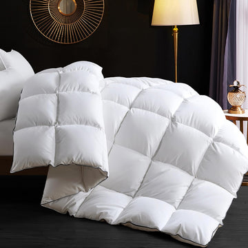 Goose Down Duvet Insert Queen - All Season Cool Touch, 100% Cotton Shell for Hot Sleepers, Lightweig