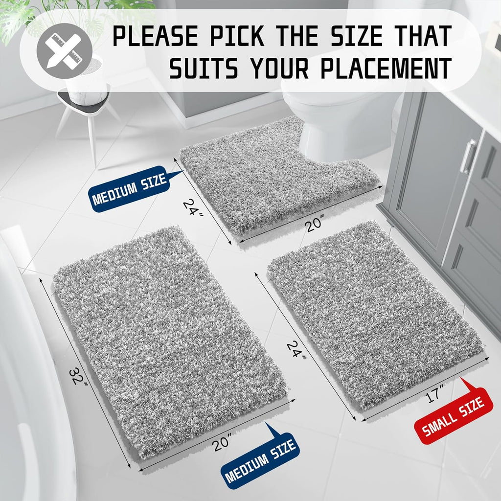 Bathroom Rugs Sets 2 Piece, Soft Absorbent Bath Mat and U-Shaped Toilet Rug with Non Slip Backing, Machine Washable
