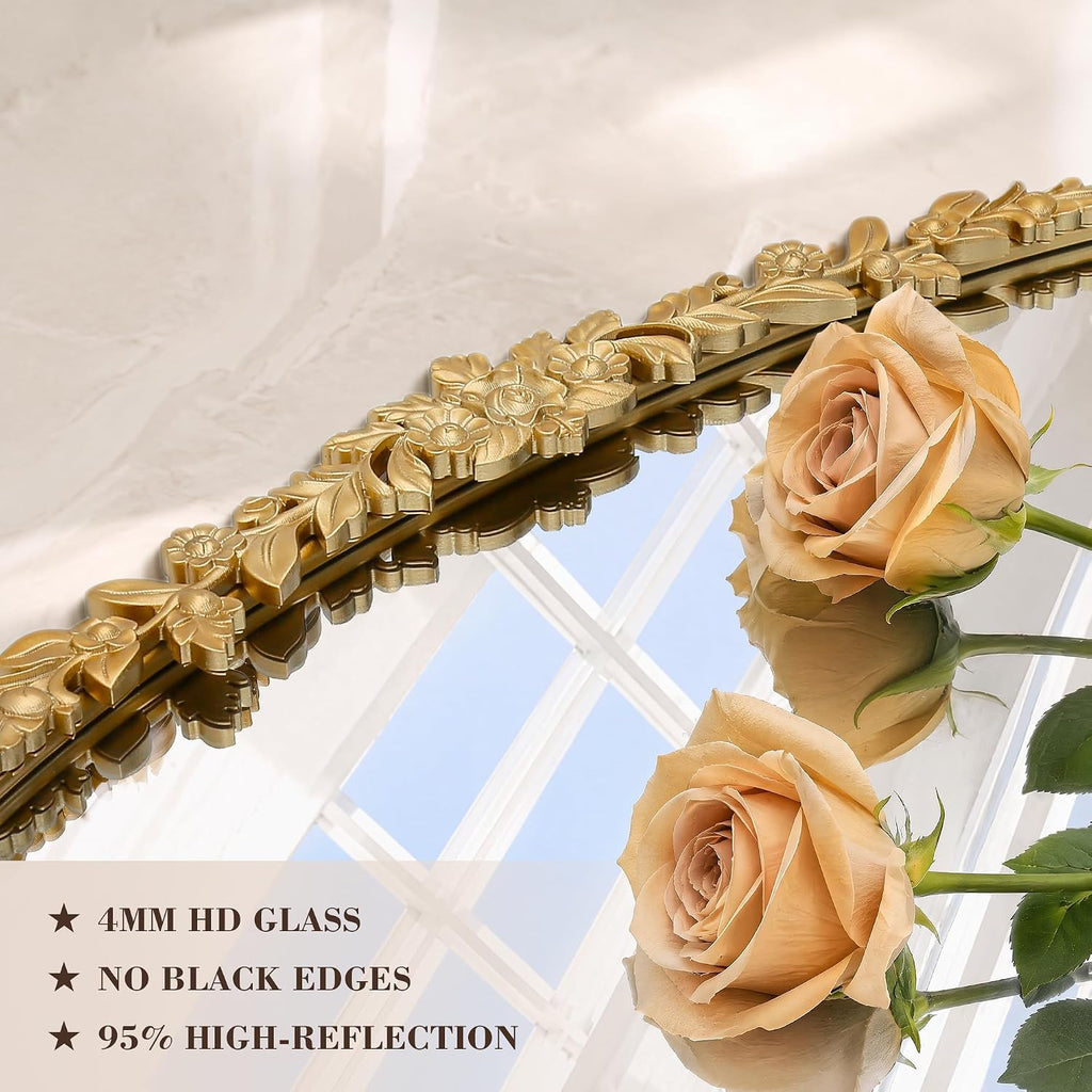 Vintage Gold Arched Mirror: 32"x24" French Baroque Antique Mirror, Traditional Ornate Decorative for