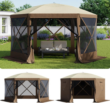 12x12FT Pop Up Canopy Tent, 6-Sided Pop-up Gazebo Screen Tent with Mesh Windows