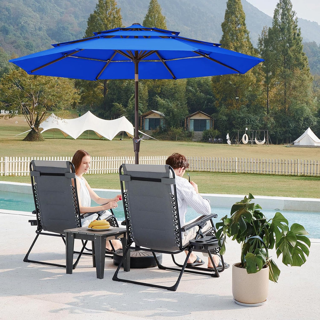 9FT 3 Tier Patio Umbrella Outdoor Market Umbrella Table Umbrellas with 8 Ribs 1.5 Pole Push Button Tilt and Crank UV - R