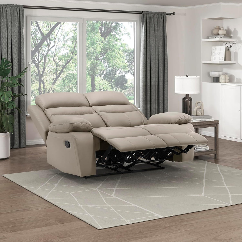 64" W Manual Reclining Loveseat, Top Grain Leather Match Reclining Love Seat, Home Theater Seating