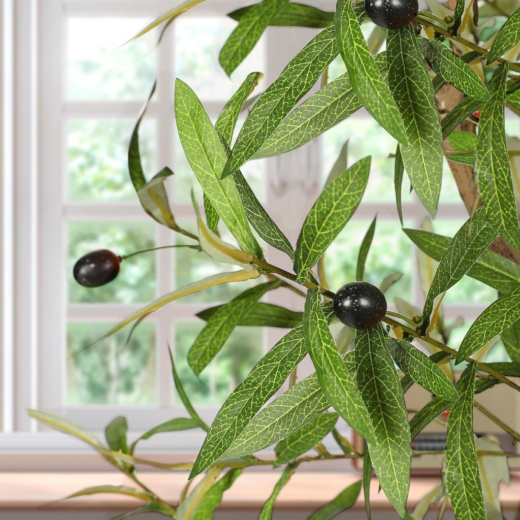 7ft Faux Olive Tree - Fake Potted Olive Silk Tree with Planter Natural Olive Branches and Realistic Leaves Artificial