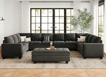 Oversized Modular Sectional Sofa U Shaped Sofa with Storage Ottoman Convertible 10-Seater Velvet Sectional Sofa with