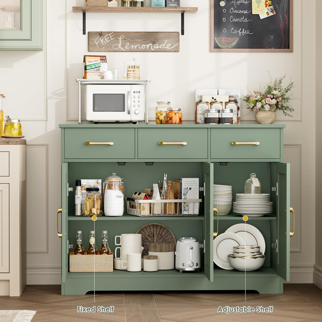 Modern Farmhouse Buffet Sideboard Cabinet, Barn Doors Storage Cabinet with Drawers and Shelves
