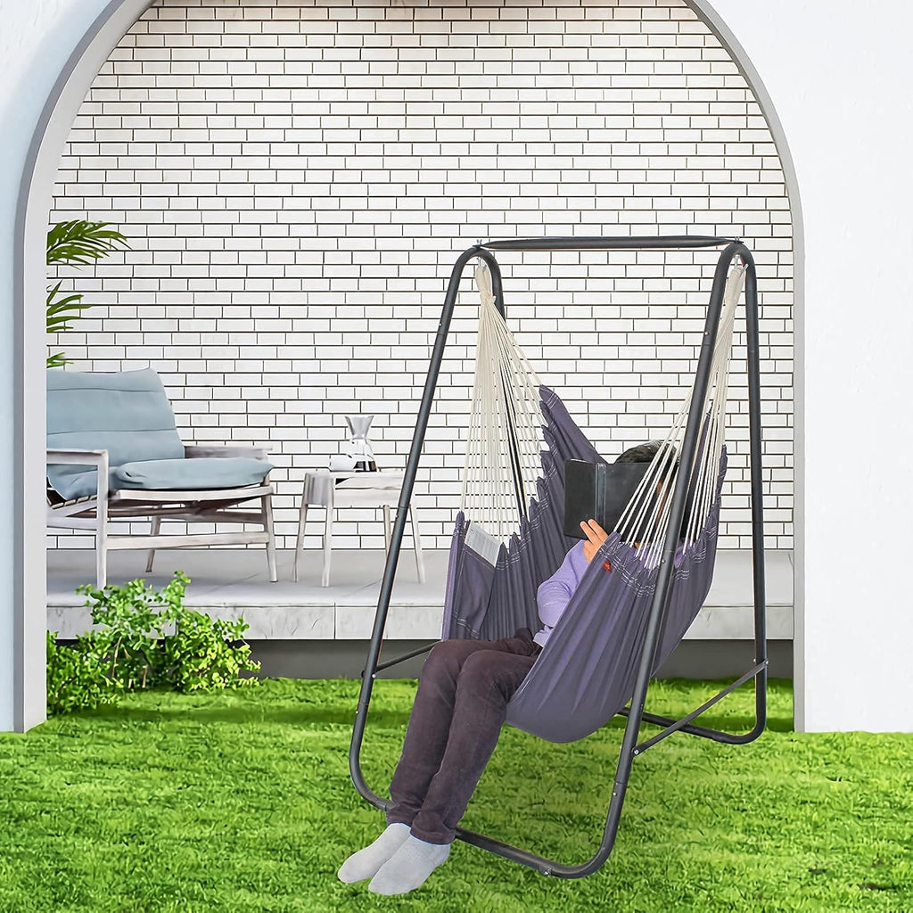 Hammock Chair Stand with Hanging Swing Chair Included,Weather Resistant and Saving Space Stand Max 450 Lbs, Quality