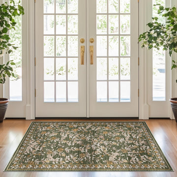 Eden Floral Washable Area Rug 3x5 Entryway Rug Vintage Lightweight Soft Non-Slip Indoor Low Pile Dis