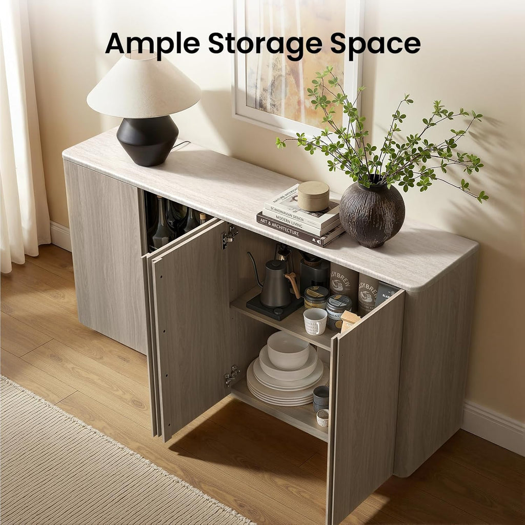 67" Sideboard Buffet Cabinet with Faux Travertine Texture, Storage Credenza with 4 Doors & Adjustable Shelves
