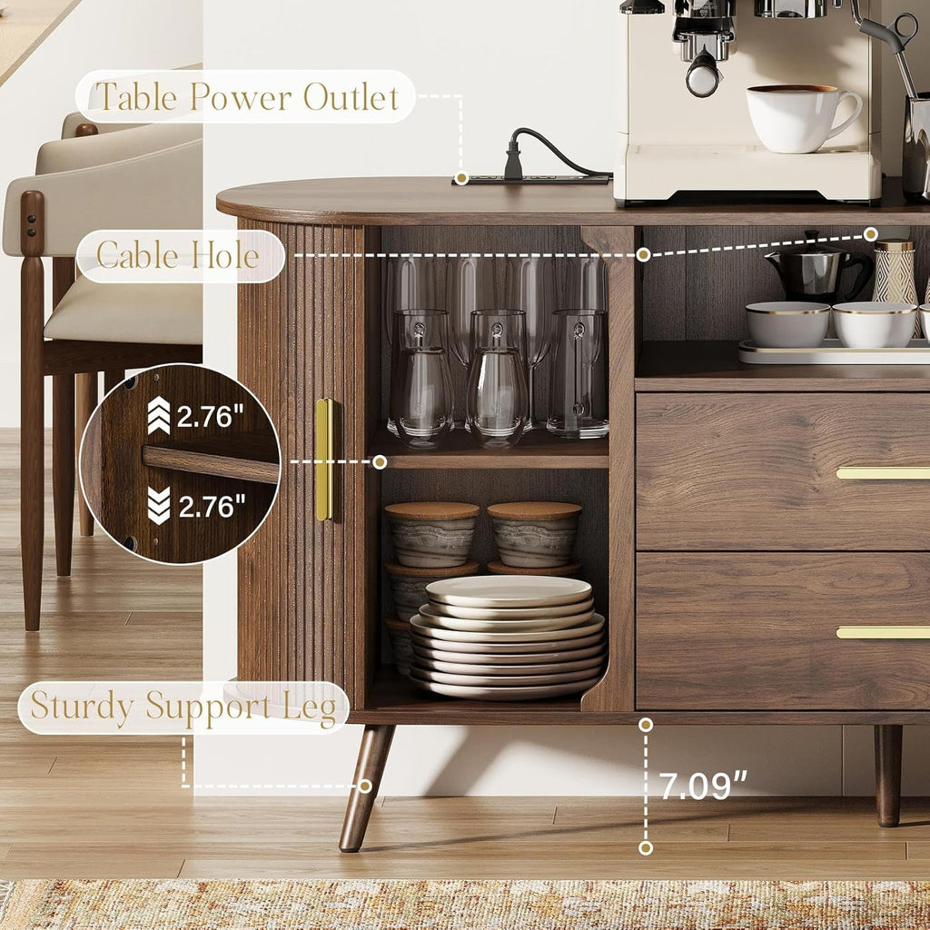 60" Sideboard Buffet Cabinet with Storage, Sliding Door & Adjustable Shelf