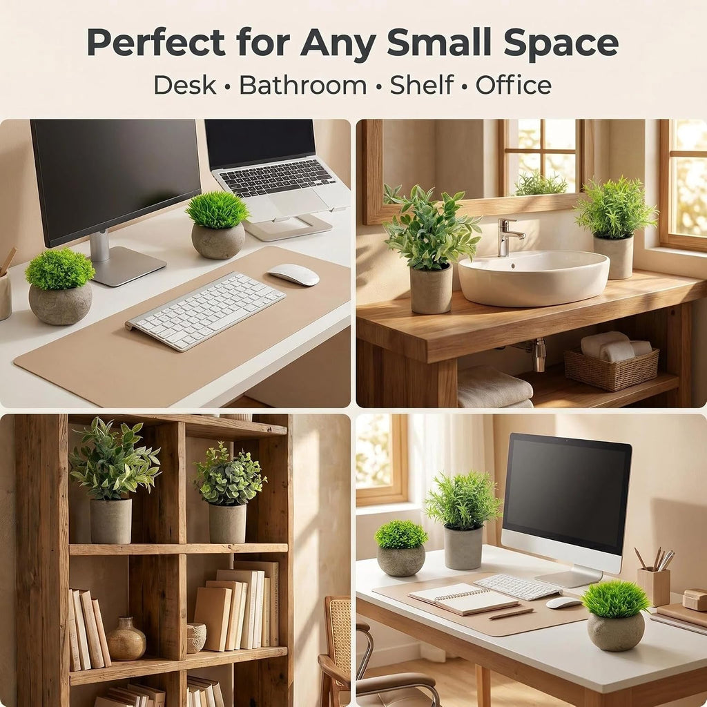 Artificial Potted Plants Faux Greenery in Cement Pots for Shelf, Bookshelf, Office or Home Decor, Small Decorative